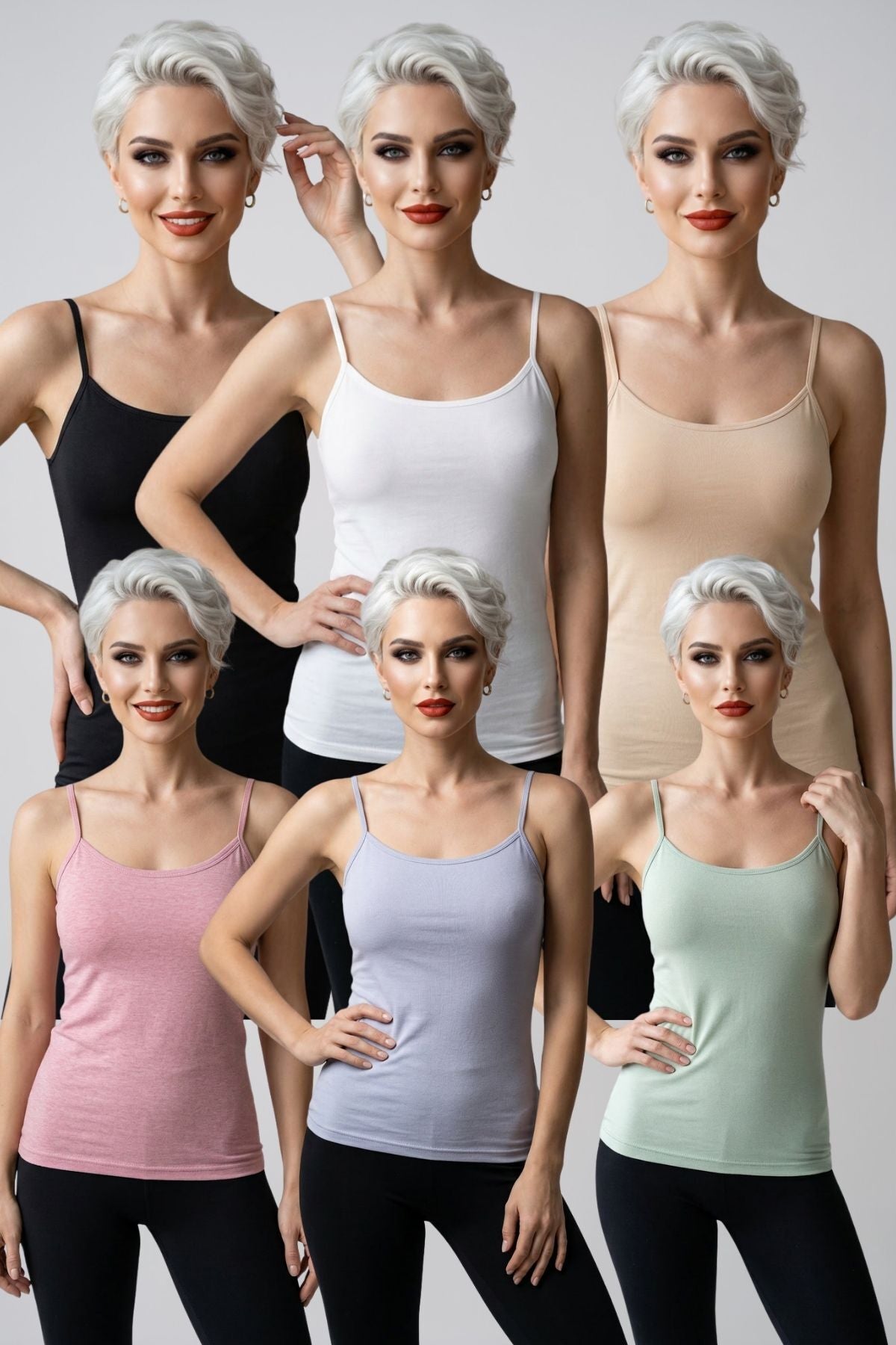 6'lı Mega Paket Kadın İnce İp Askılı Pamuklu Atlet Ekstra Biyeli U Yaka Esnek Rahat Günlük Basic İç Giyim Büyük Beden