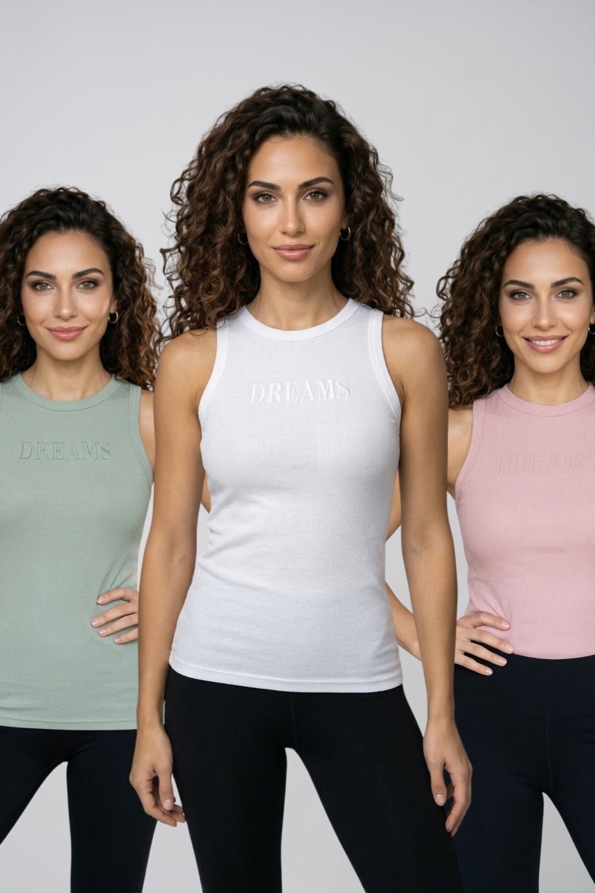 Kadın 3'lü Paket Pamuklu Kaşkorse Kalın Askılı Bisiklet Yaka Önü Yazı Baskılı Esnek Dar Kesim Slim Fit Spor ve Günlük Atlet Seti