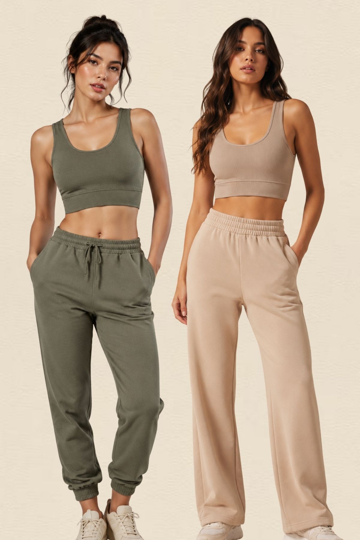 Kadın 2'li Paket Kalın Askılı Toparlayıcı Pedli Fitilli Dalgıç Kaşkorse Spor Sütyeni Bralet Esnek Rahat Günlük Yoga Fitness Pilates Destekli Dikişsiz Görünüm Crop Top Askılı Spor Üst