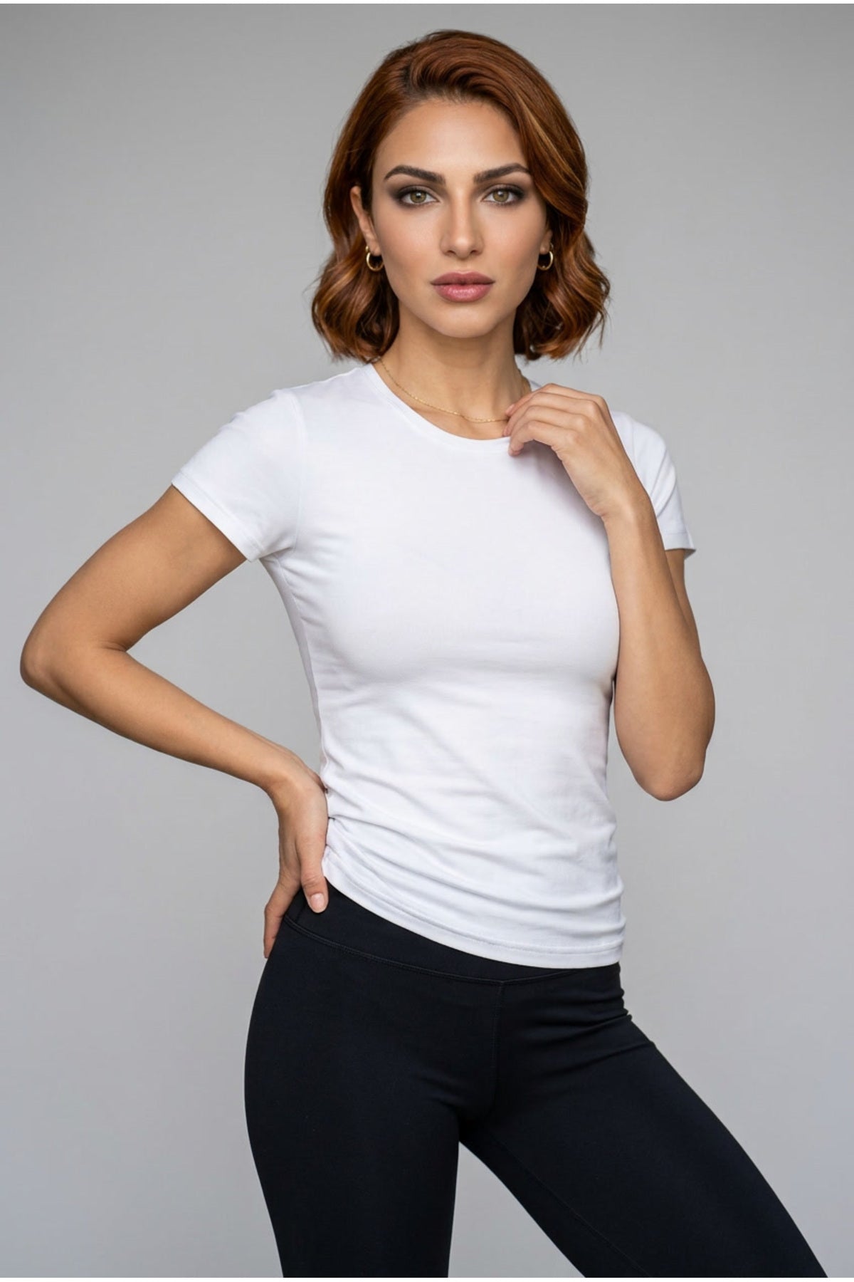Kadın Bisiklet Yaka Kısa Kollu Pamuklu Basic Tişört Esnek Vücudu Saran Rahat Günlük T-Shirt