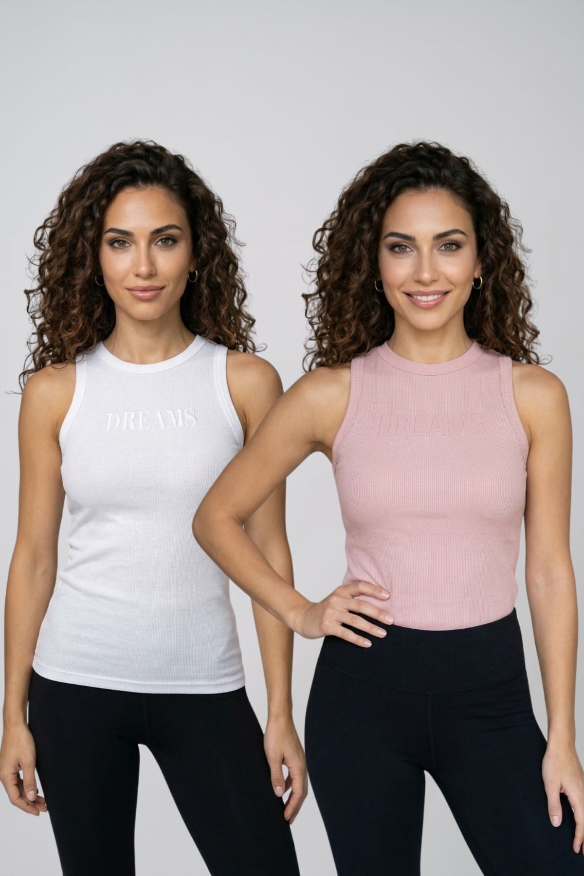 Kadın 2'li Paket Pamuklu Kaşkorse Kalın Askılı Bisiklet Yaka Önü Yazı Baskılı Esnek Dar Kesim Slim Fit Spor ve Günlük Atlet Seti