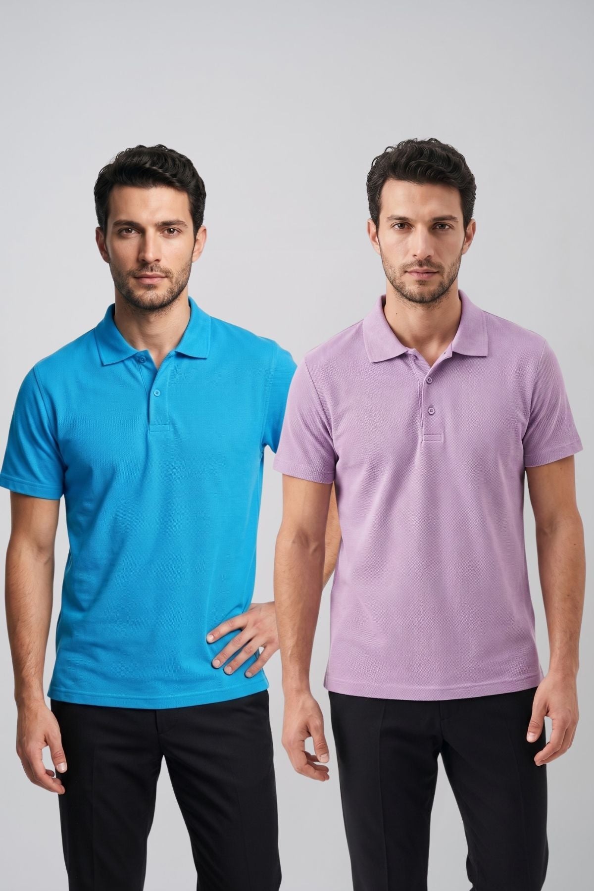 2'li Set Erkek Günlük Şık Polo Yaka Kısa Kollu Düğme Detaylı Rahat Kalıp Basic Yazlık Tişört Avantajlı Paket