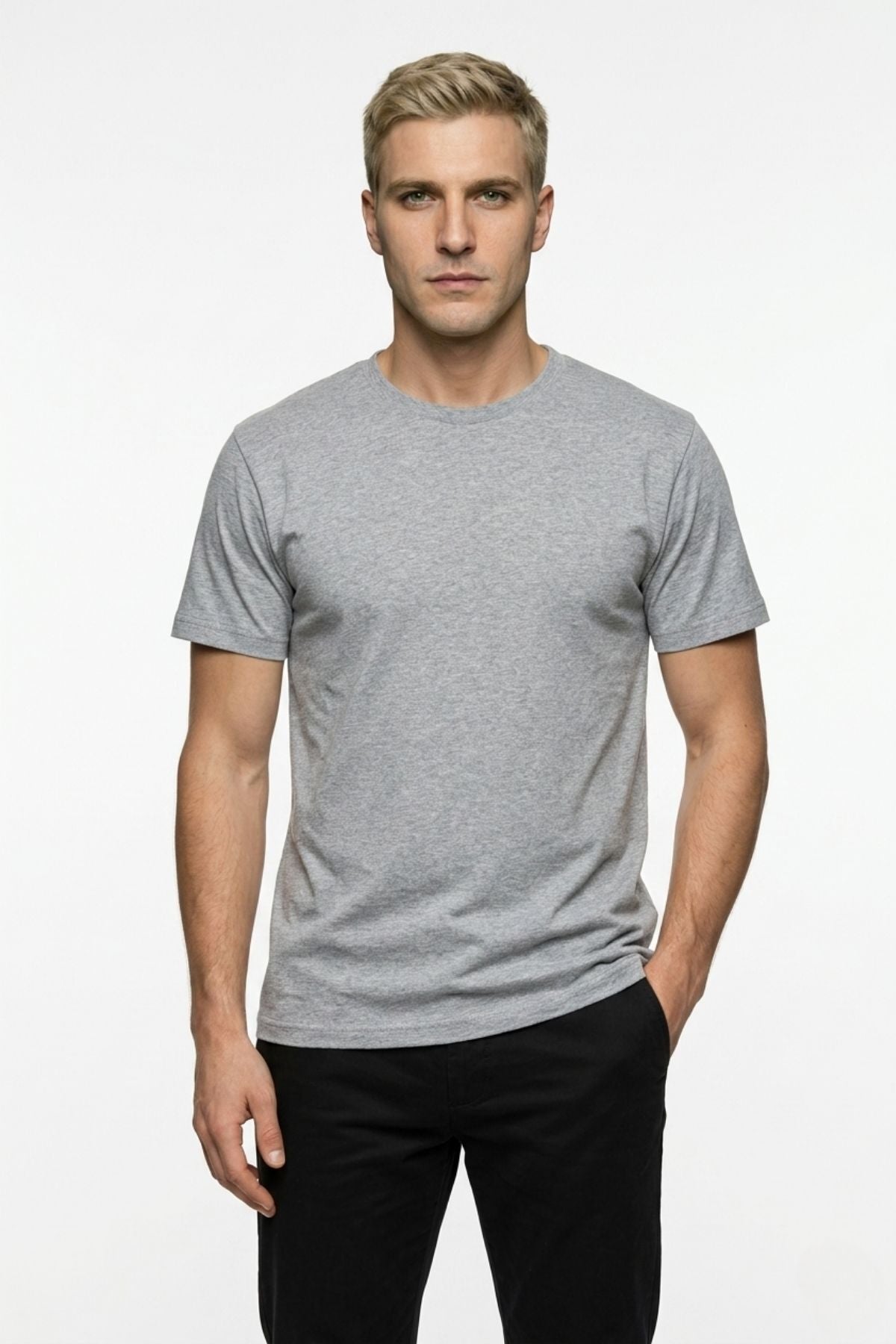 Erkek Bisiklet Yaka Kısa Kollu Basic Tişört Günlük Rahat Esnek Spor T-Shirt Pamuklu Likralı