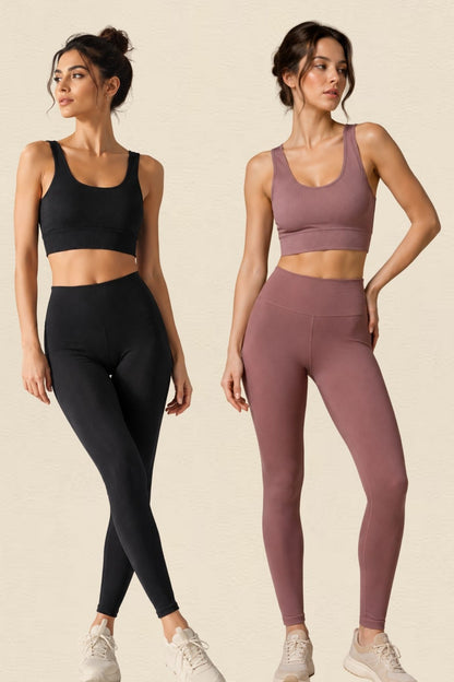 Kadın 2'li Paket Kalın Askılı Toparlayıcı Pedli Fitilli Dalgıç Kaşkorse Spor Sütyeni Bralet Esnek Rahat Günlük Yoga Fitness Pilates Destekli Dikişsiz Görünüm Crop Top Askılı Spor Üst