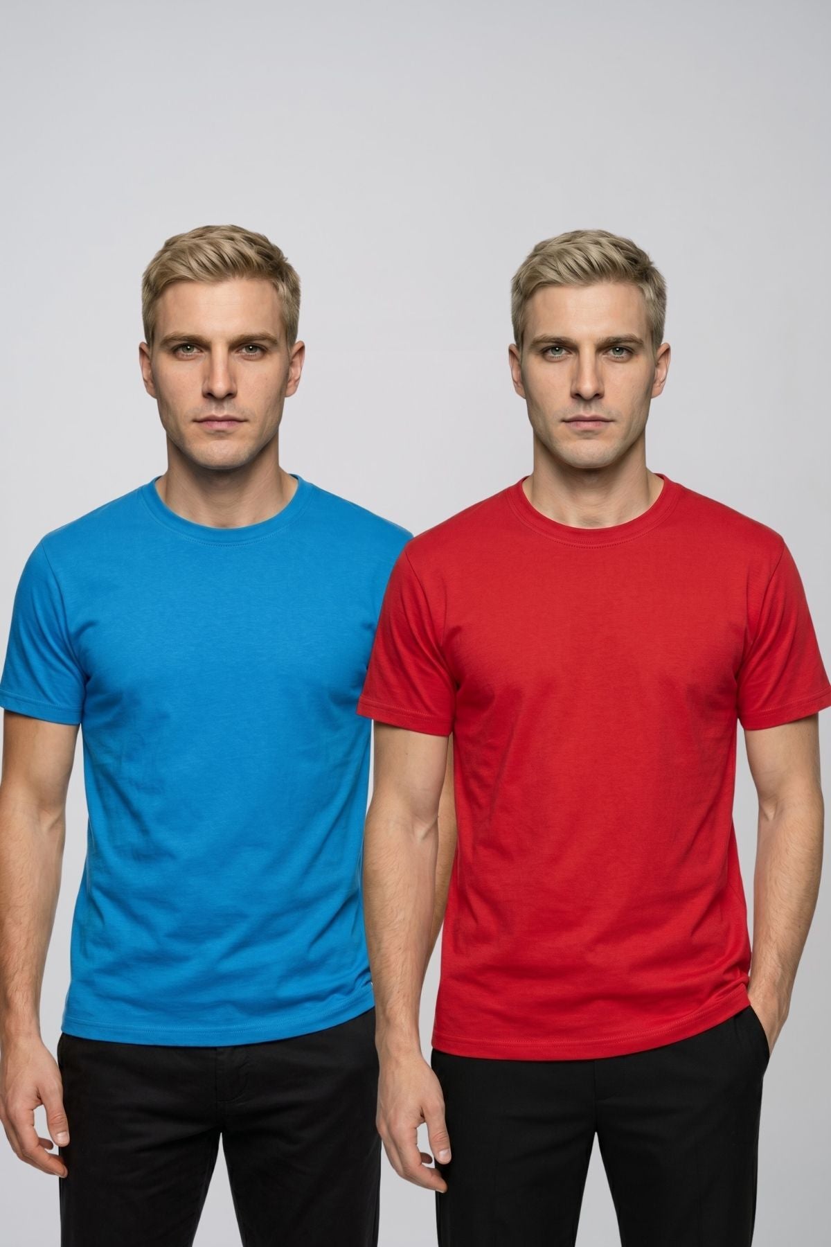 Avantajlı 2'li Paket Erkek Bisiklet Yaka Kısa Kollu Basic Tişört Günlük Spor T-Shirt Seti