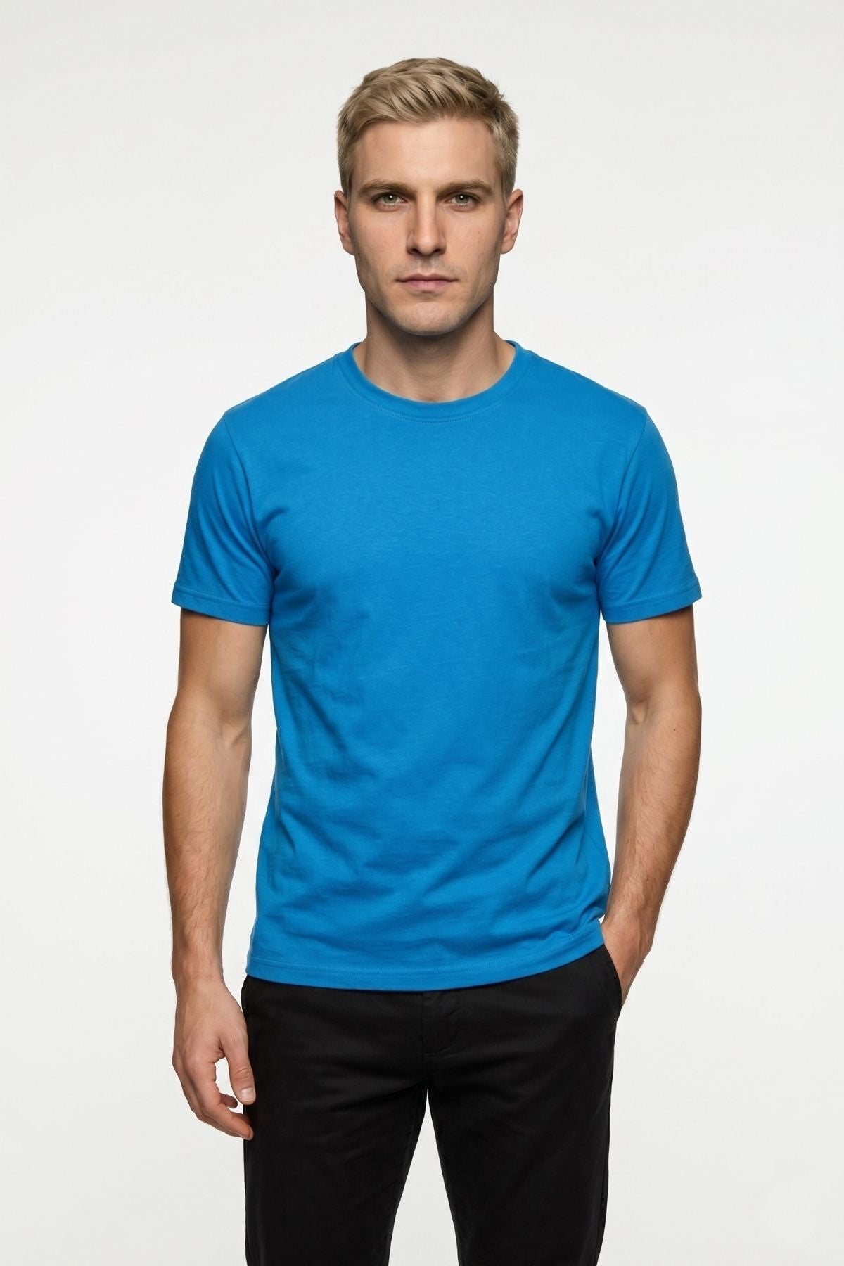 Erkek Bisiklet Yaka Kısa Kollu Basic Tişört Günlük Rahat Esnek Spor T-Shirt Pamuklu Likralı