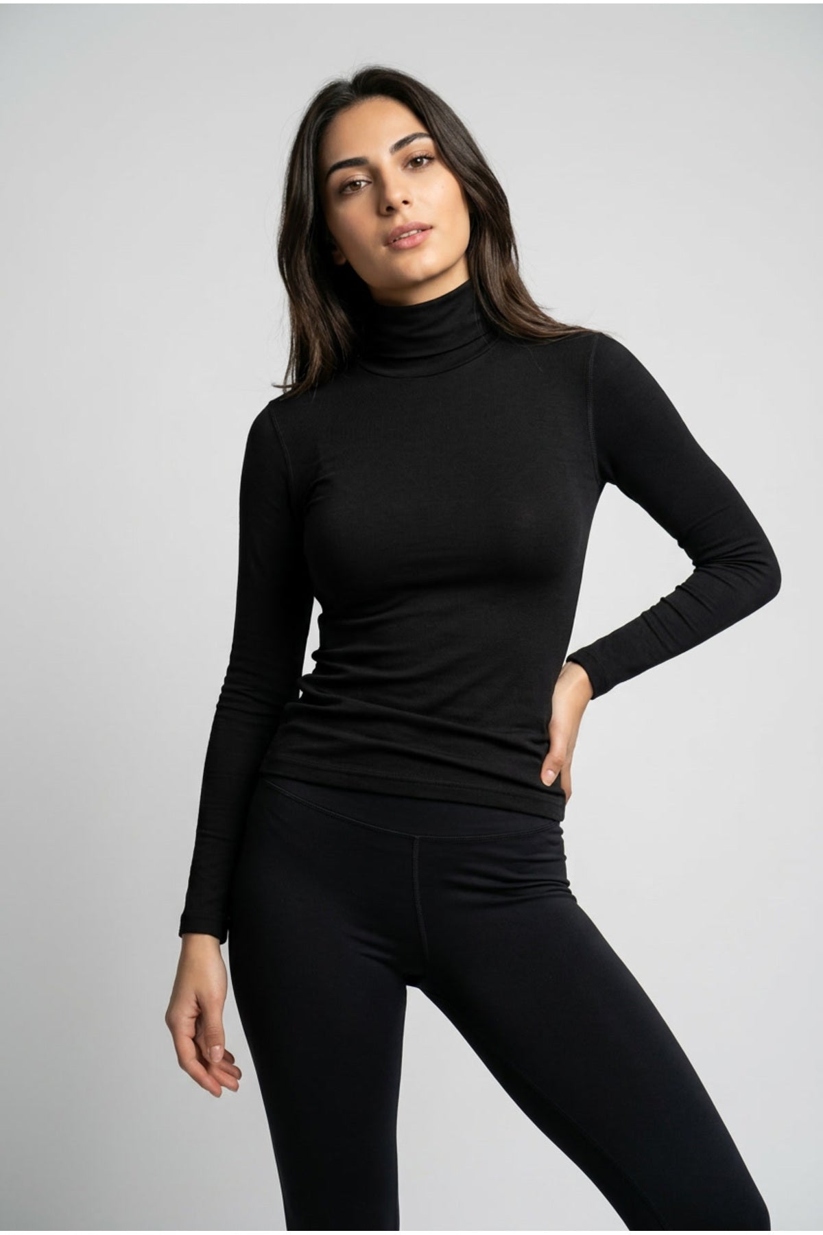 Kadın Pamuklu Dik Yaka Uzun Kollu Esnek Basic Body Bluz - Yarım Boğazlı Terletmez Günlük T-Shirt