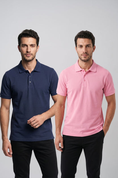 2'li Set Erkek Günlük Şık Polo Yaka Kısa Kollu Düğme Detaylı Rahat Kalıp Basic Yazlık Tişört Avantajlı Paket
