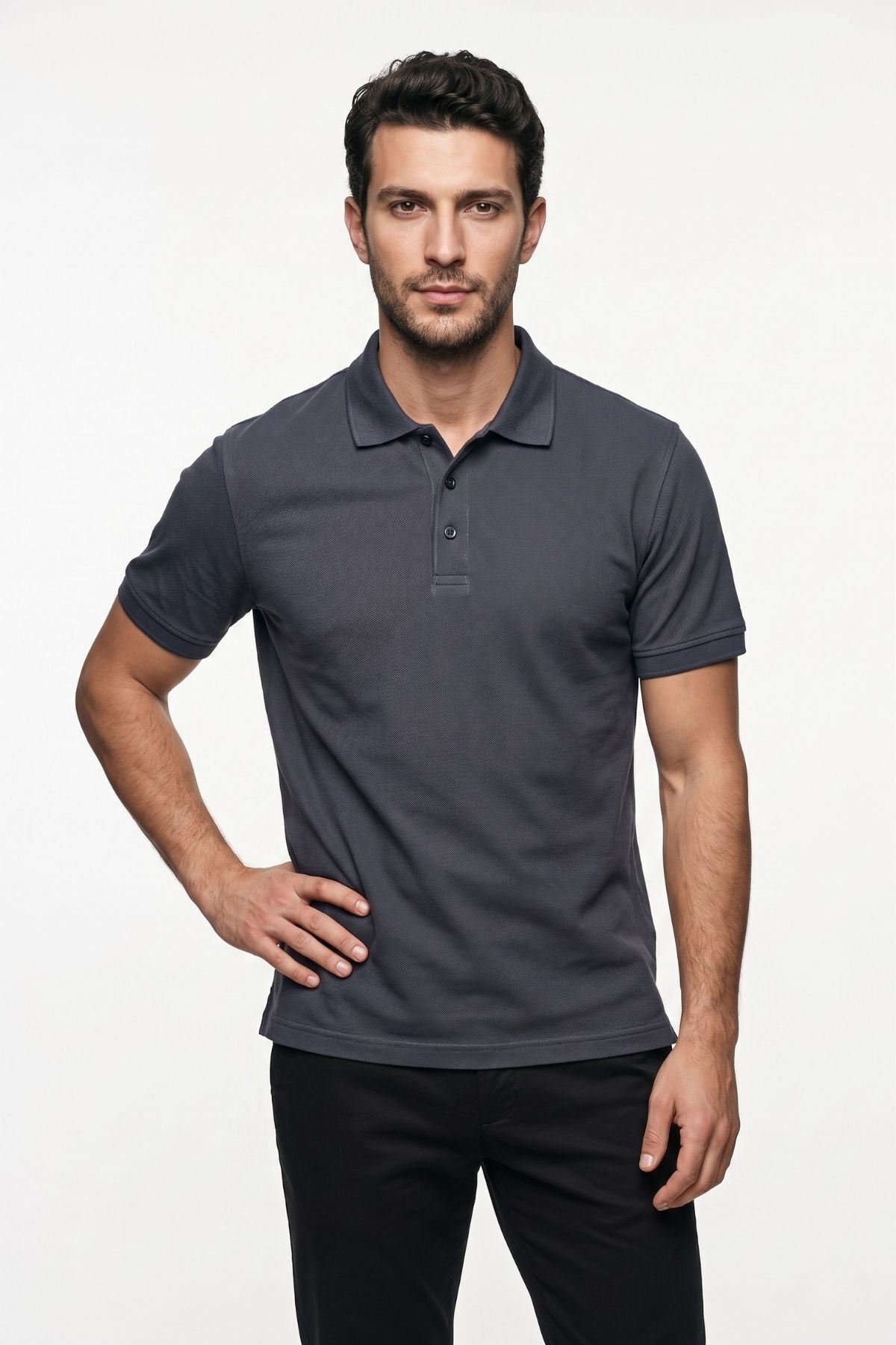Erkek Günlük Şık Polo Yaka Kısa Kollu Düğme Detaylı Rahat Kalıp Basic Yazlık Tişört