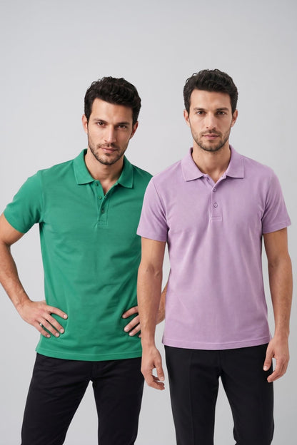 2'li Set Erkek Günlük Şık Polo Yaka Kısa Kollu Düğme Detaylı Rahat Kalıp Basic Yazlık Tişört Avantajlı Paket