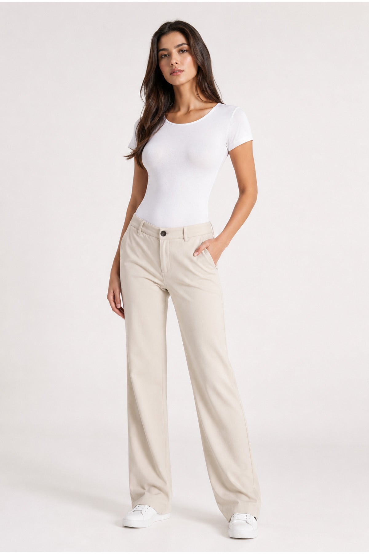 Kadın Kısa Kollu Pamuklu Bodysuit Alttan Kopçalı Çıtçıtlı Badi Siyah Beyaz Yuvarlak Bisiklet Yaka Esnek Likralı Günlük Basic Body - BEYAZ - Görsel 4