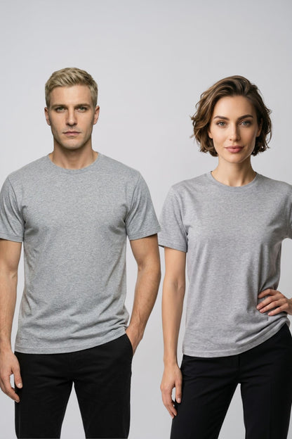 Çift Kombini 2'li Set Bisiklet Yaka Kısa Kollu Basic Tişört - Pamuklu Likralı Esnek Rahat Kesim Günlük Sevgili T-Shirt