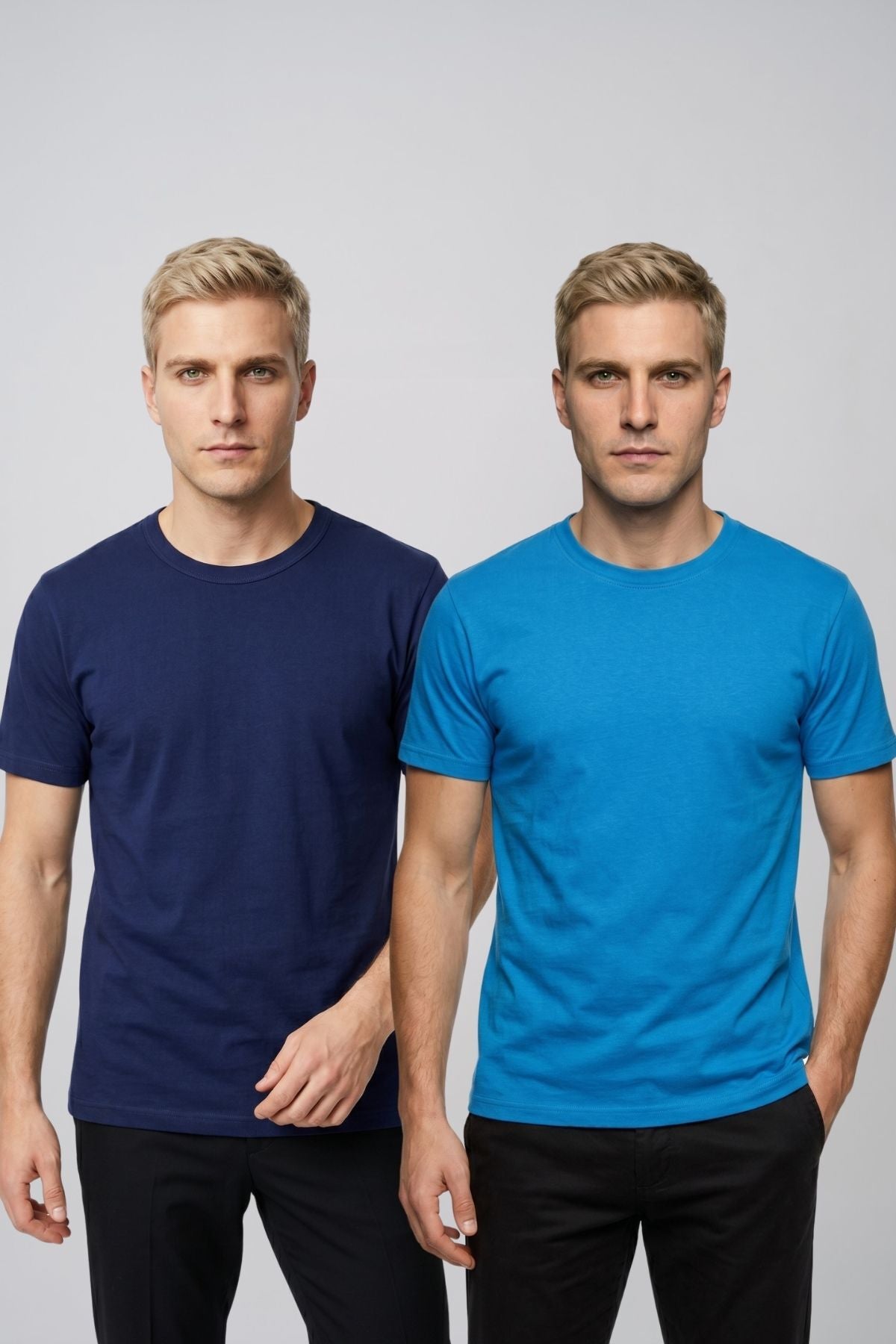 Avantajlı 2'li Paket Erkek Bisiklet Yaka Kısa Kollu Basic Tişört Günlük Spor T-Shirt Seti