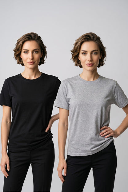 Kadın 2'li Paket Basic Bisiklet Yaka Kısa Kollu Tişört - Günlük Rahat Kesim T-Shirt