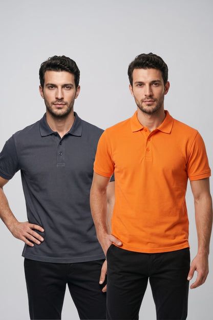 2'li Set Erkek Günlük Şık Polo Yaka Kısa Kollu Düğme Detaylı Rahat Kalıp Basic Yazlık Tişört Avantajlı Paket