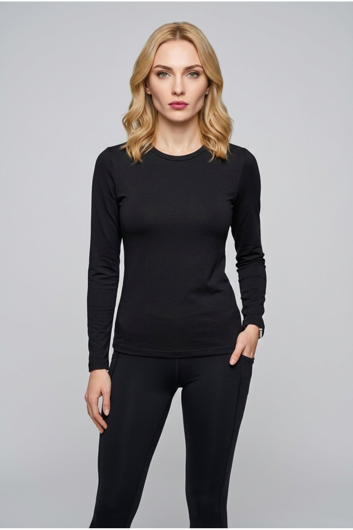 2'li Paket Kadın Uzun Kollu Bisiklet Yaka Pamuklu Esnek Body Bluz Günlük Basic Rahat Kesim İçlik Tişört Seti