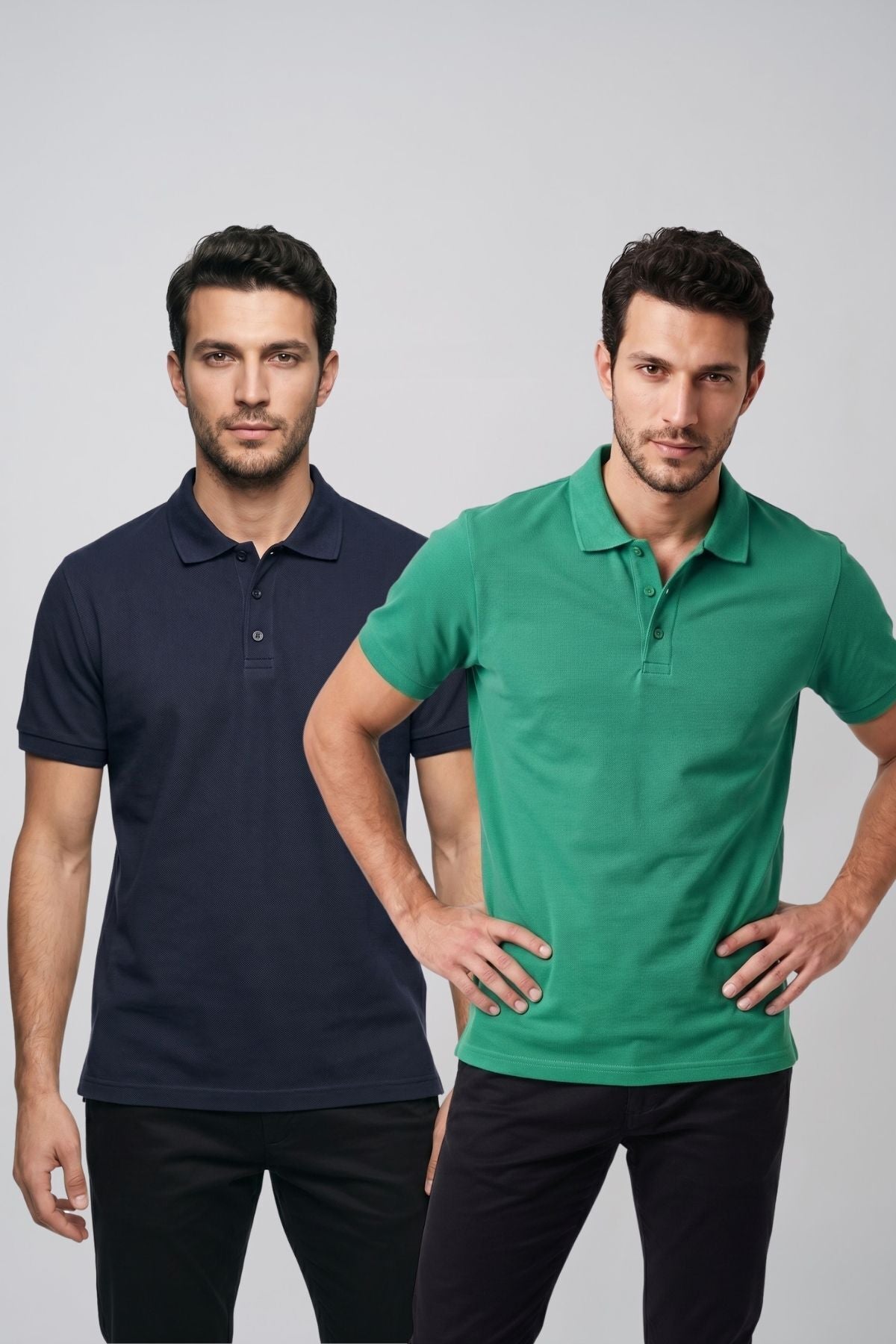 2'li Set Erkek Günlük Şık Polo Yaka Kısa Kollu Düğme Detaylı Rahat Kalıp Basic Yazlık Tişört Avantajlı Paket