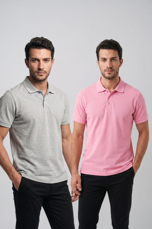 2'li Set Erkek Günlük Şık Polo Yaka Kısa Kollu Düğme Detaylı Rahat Kalıp Basic Yazlık Tişört Avantajlı Paket