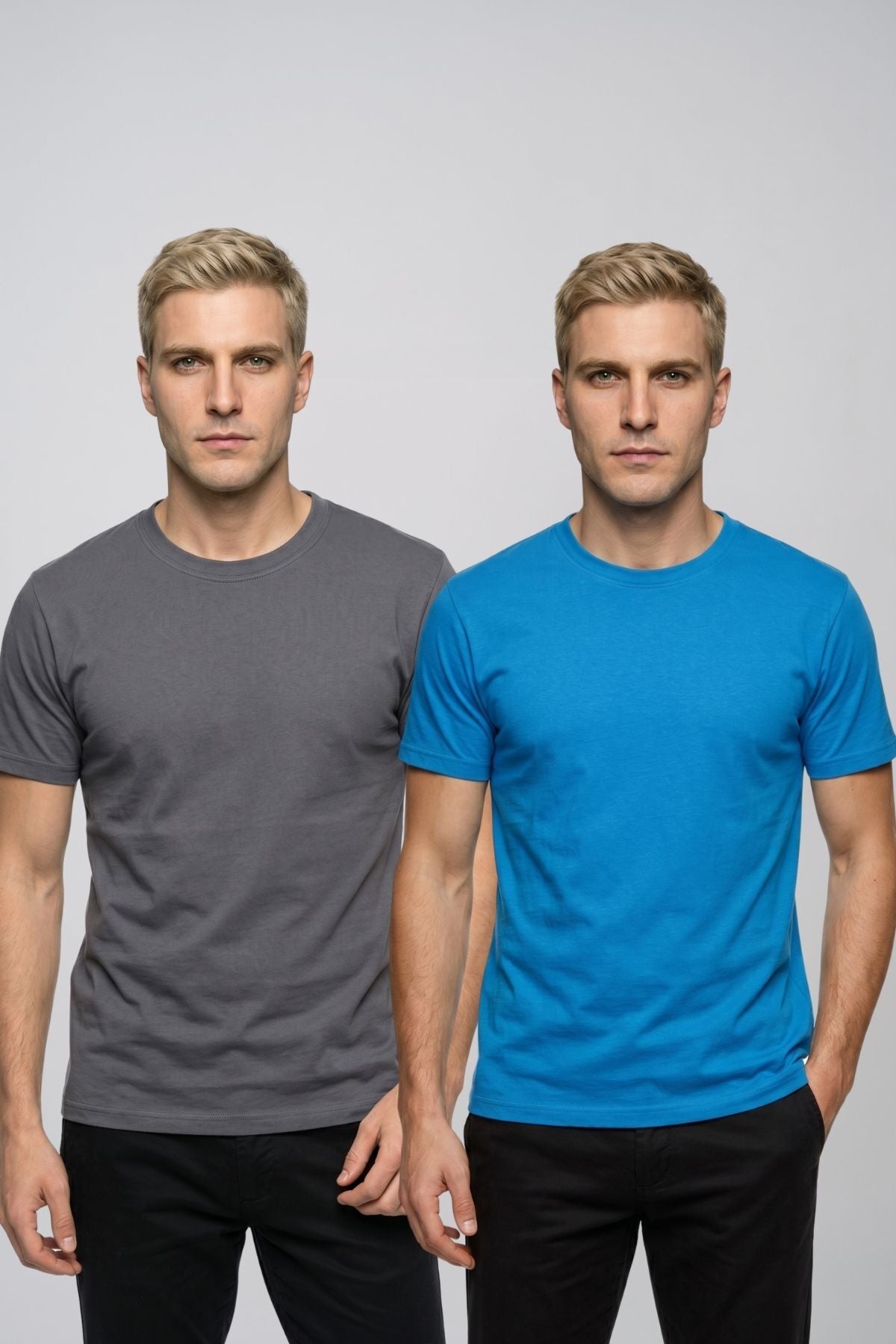 Avantajlı 2'li Paket Erkek Bisiklet Yaka Kısa Kollu Basic Tişört Günlük Spor T-Shirt Seti