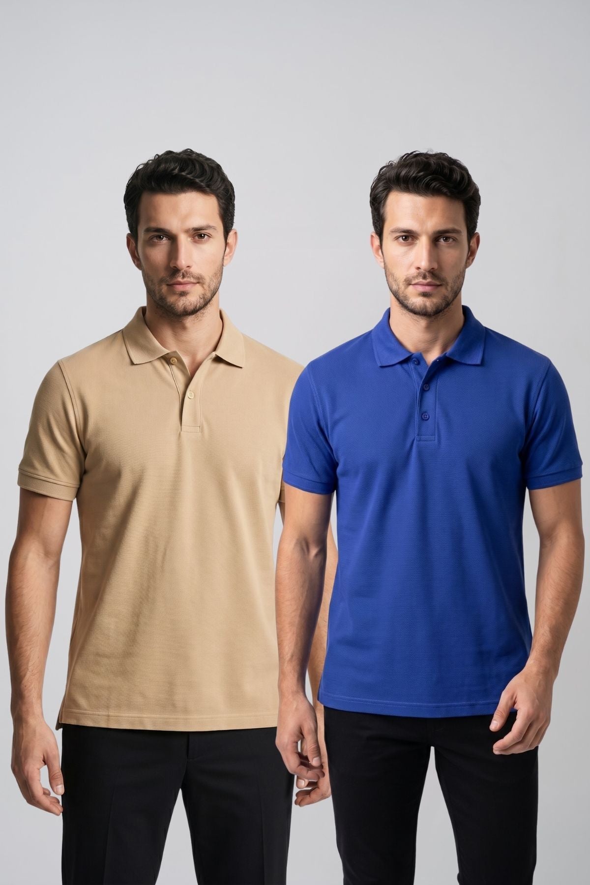 2'li Set Erkek Günlük Şık Polo Yaka Kısa Kollu Düğme Detaylı Rahat Kalıp Basic Yazlık Tişört Avantajlı Paket