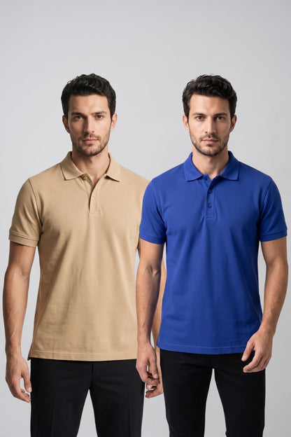 2'li Set Erkek Günlük Şık Polo Yaka Kısa Kollu Düğme Detaylı Rahat Kalıp Basic Yazlık Tişört Avantajlı Paket