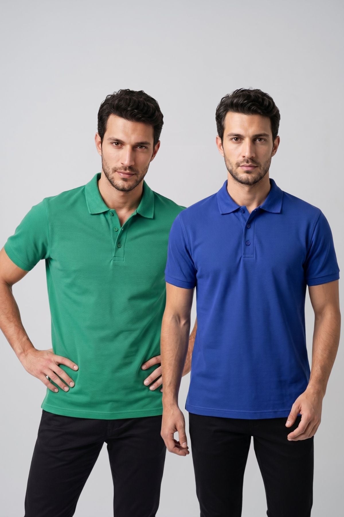 2'li Set Erkek Günlük Şık Polo Yaka Kısa Kollu Düğme Detaylı Rahat Kalıp Basic Yazlık Tişört Avantajlı Paket