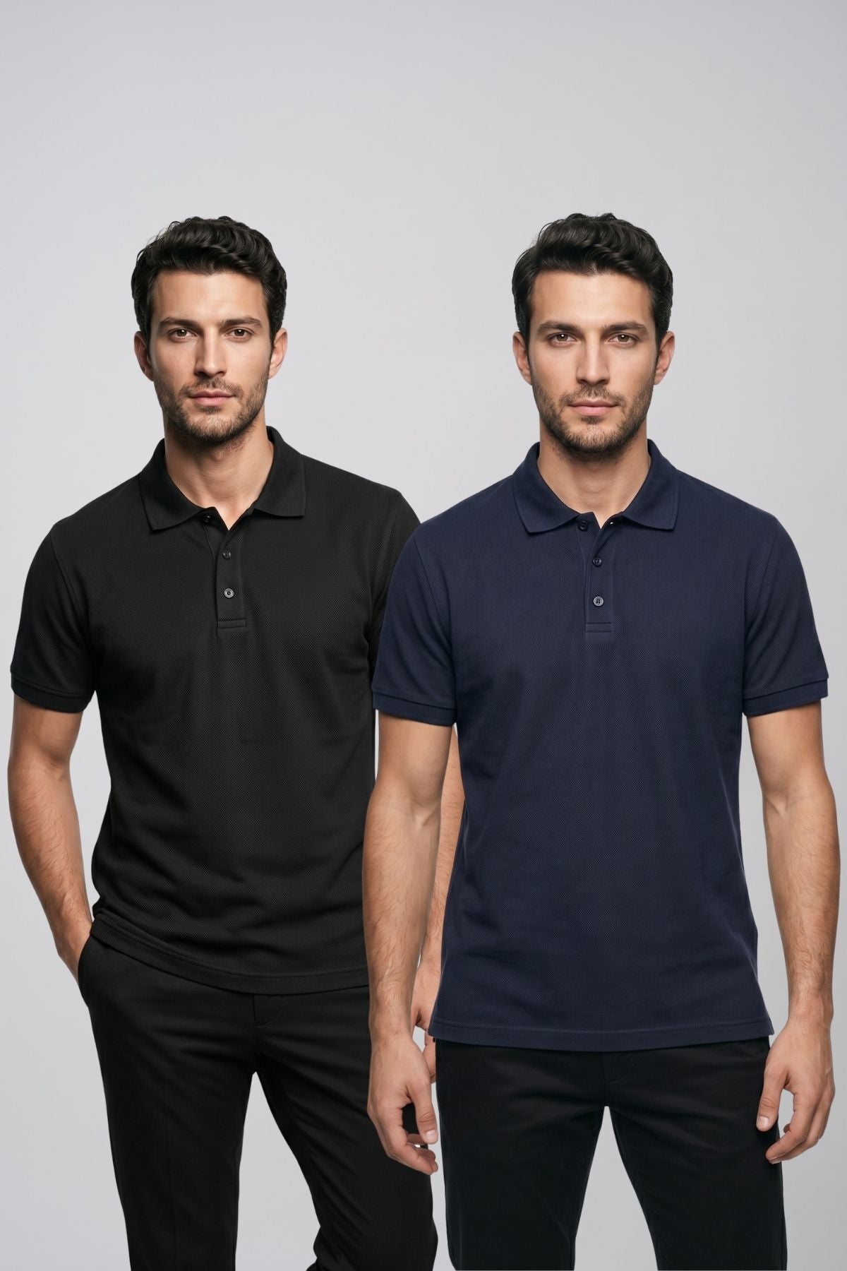 2'li Set Erkek Günlük Şık Polo Yaka Kısa Kollu Düğme Detaylı Rahat Kalıp Basic Yazlık Tişört Avantajlı Paket