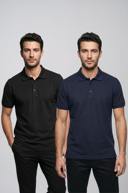 2'li Set Erkek Günlük Şık Polo Yaka Kısa Kollu Düğme Detaylı Rahat Kalıp Basic Yazlık Tişört Avantajlı Paket