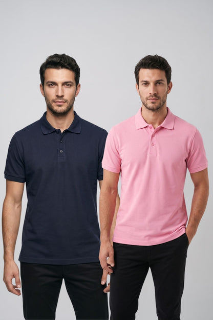 2'li Set Erkek Günlük Şık Polo Yaka Kısa Kollu Düğme Detaylı Rahat Kalıp Basic Yazlık Tişört Avantajlı Paket