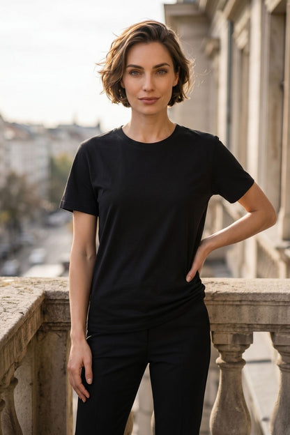 Kadın Pamuklu Esnek Likralı Basic Bisiklet Yaka Kısa Kollu Rahat Kalıp Günlük Spor Tişört T-shirt