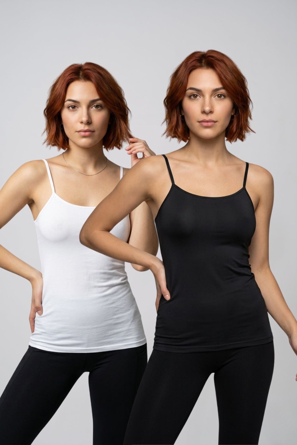 2'li Avantaj Paketi Kadın Pamuklu Kendinden Sütyenli İp Askılı Atlet Göğüs Pedli Kaplı Toparlayıcı Basic Bralet İç Giyim - SİYAH-BEYAZ - Görsel 1