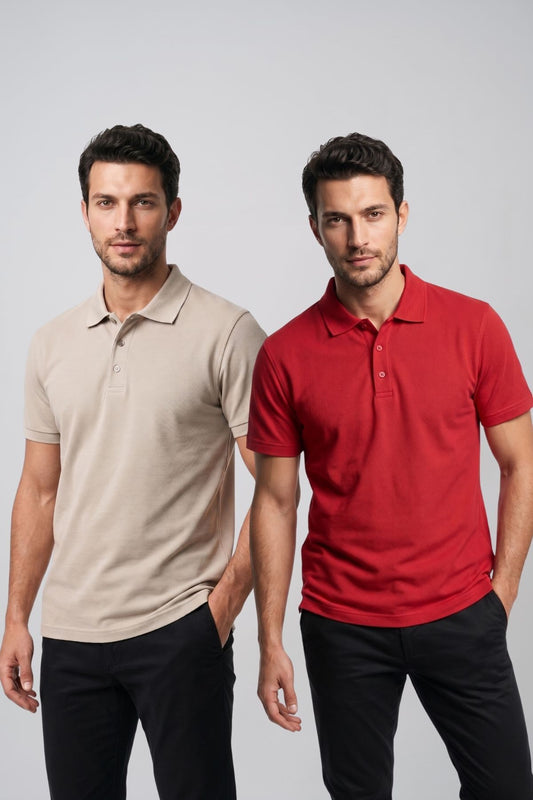 2'li Set Erkek Günlük Şık Polo Yaka Kısa Kollu Düğme Detaylı Rahat Kalıp Basic Yazlık Tişört Avantajlı Paket