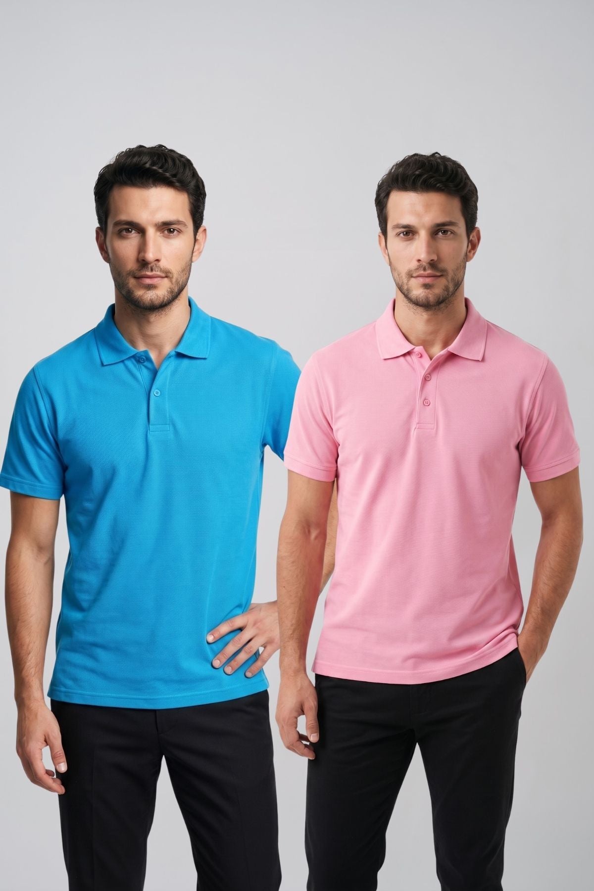 2'li Set Erkek Günlük Şık Polo Yaka Kısa Kollu Düğme Detaylı Rahat Kalıp Basic Yazlık Tişört Avantajlı Paket