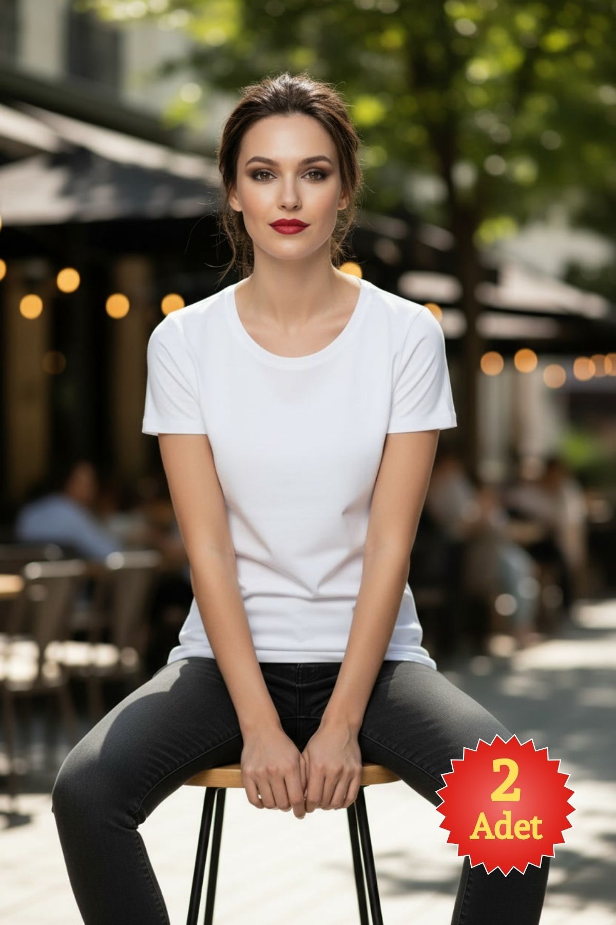 Kadın 2'li Paket Basic Kısa Kollu Bisiklet Yaka Pamuklu Likralı Esnek Tişört Seti