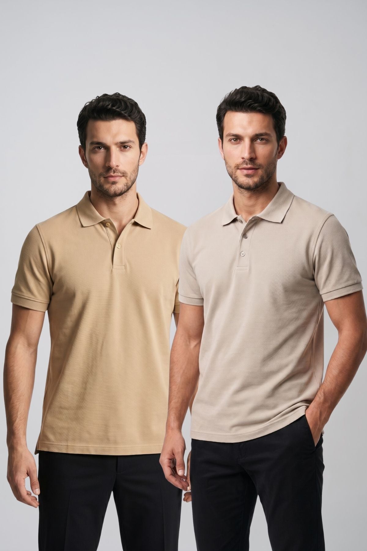 2'li Set Erkek Günlük Şık Polo Yaka Kısa Kollu Düğme Detaylı Rahat Kalıp Basic Yazlık Tişört Avantajlı Paket