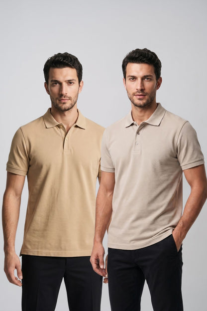 2'li Set Erkek Günlük Şık Polo Yaka Kısa Kollu Düğme Detaylı Rahat Kalıp Basic Yazlık Tişört Avantajlı Paket