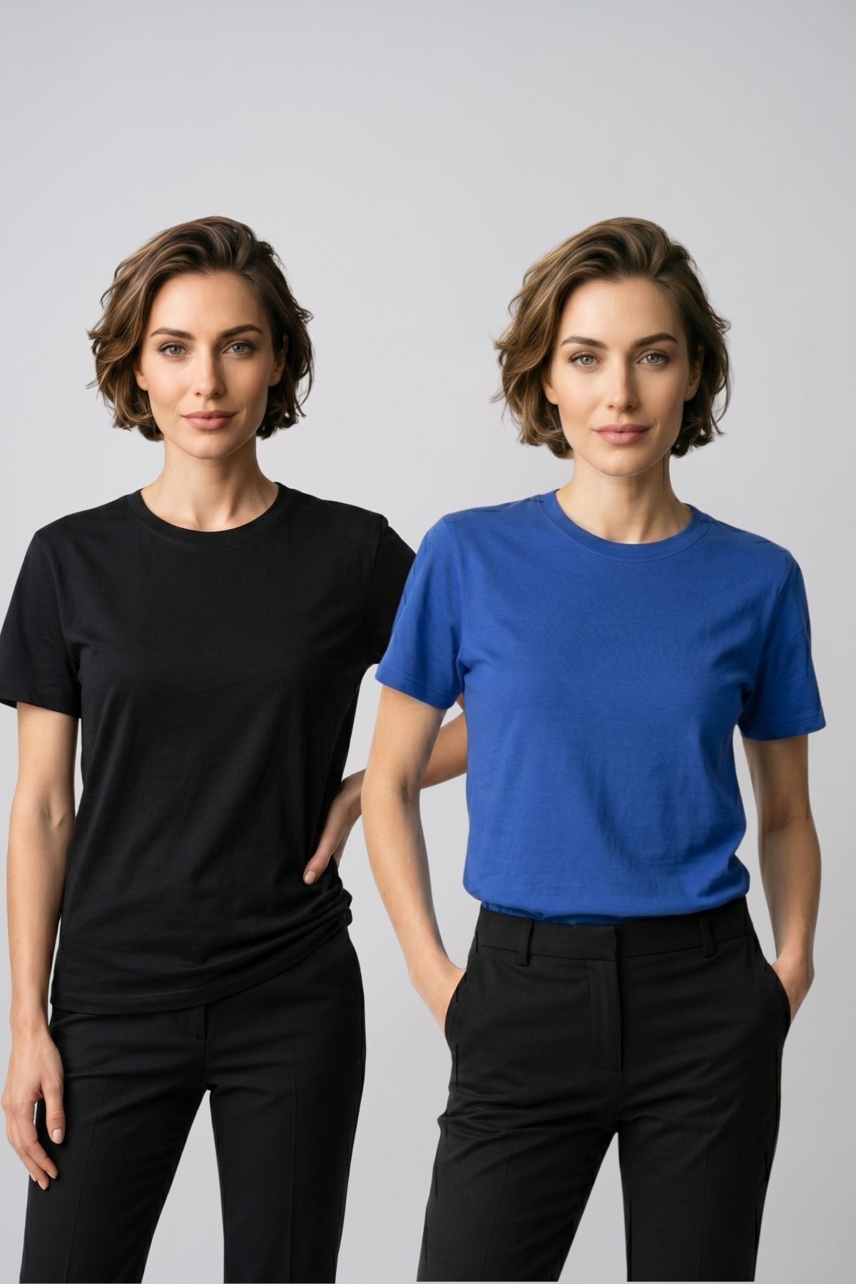 Kadın 2'li Paket Basic Bisiklet Yaka Kısa Kollu Tişört - Günlük Rahat Kesim T-Shirt