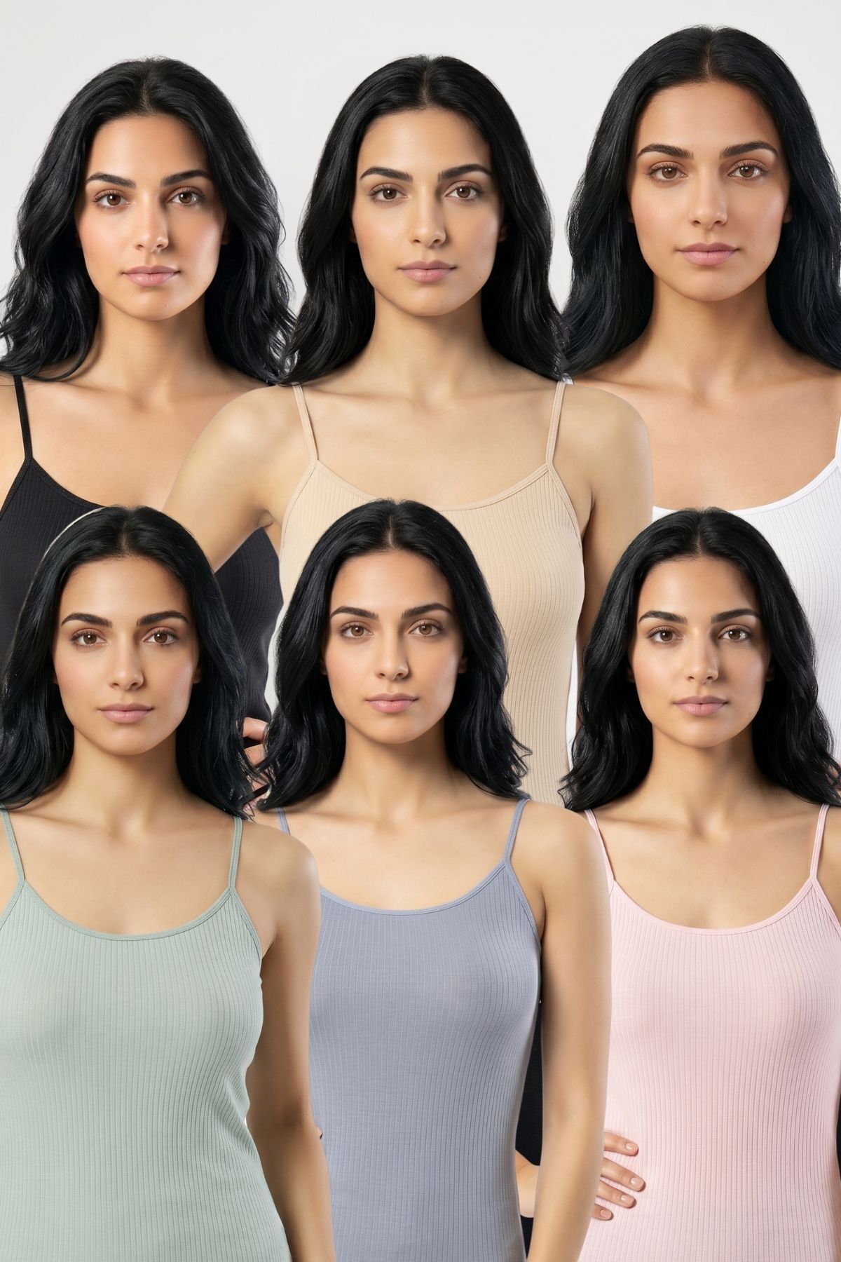 6'lı Paket Kadın %95 Pamuklu İp Askılı Ribana Atlet Esnek Nefes Alan Kumaş Günlük Basic İç Giyim Vücudu Saran Kaşkorse Tarzı Çoklu Rahat Kombinlenebilir Ekonomik Altılı Set - SYH-BYZ-TN-PME-YŞ-MG - Görsel 1