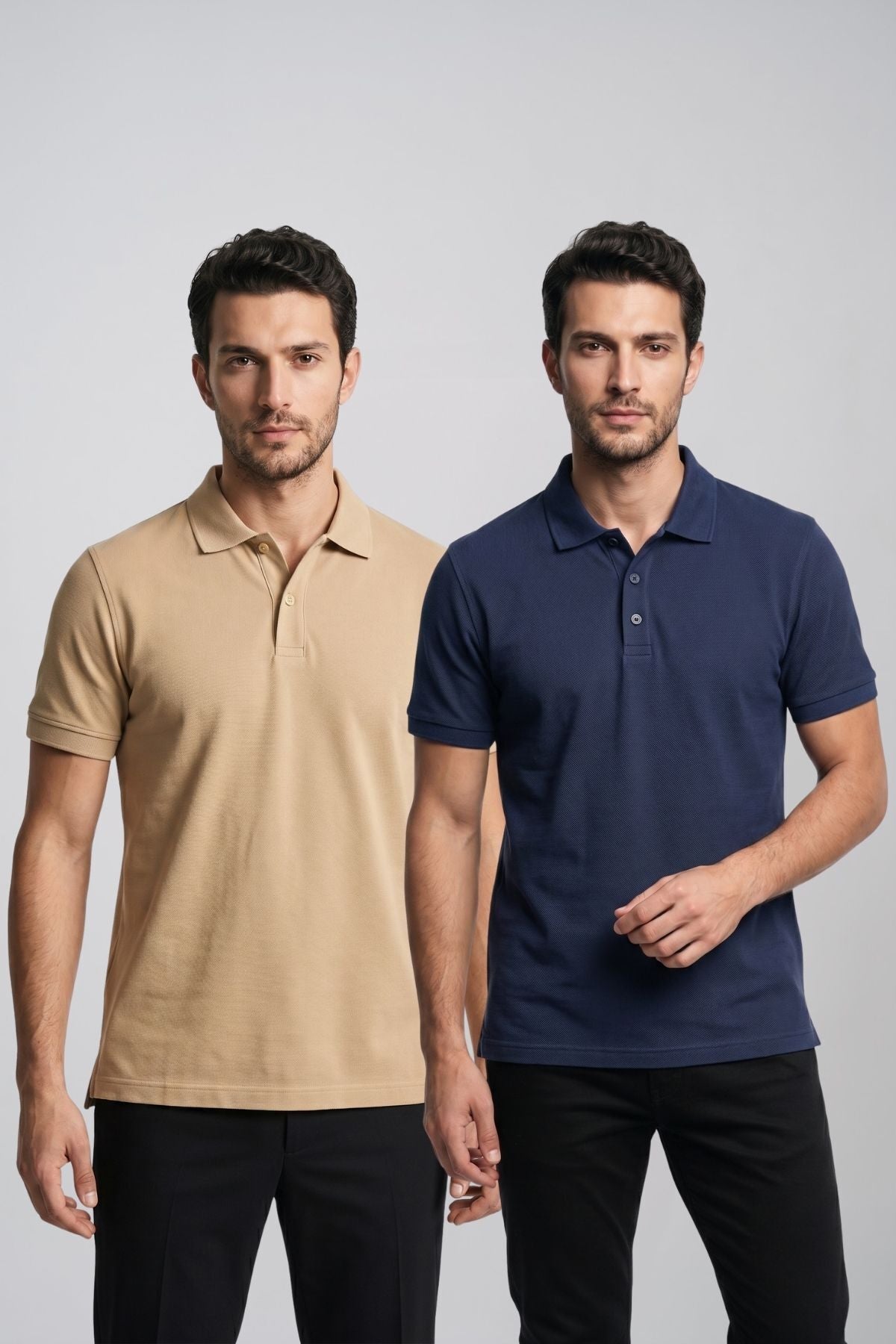 2'li Set Erkek Günlük Şık Polo Yaka Kısa Kollu Düğme Detaylı Rahat Kalıp Basic Yazlık Tişört Avantajlı Paket