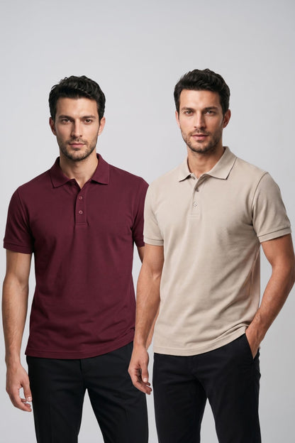 2'li Set Erkek Günlük Şık Polo Yaka Kısa Kollu Düğme Detaylı Rahat Kalıp Basic Yazlık Tişört Avantajlı Paket