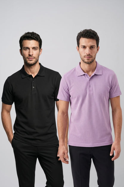 2'li Set Erkek Günlük Şık Polo Yaka Kısa Kollu Düğme Detaylı Rahat Kalıp Basic Yazlık Tişört Avantajlı Paket