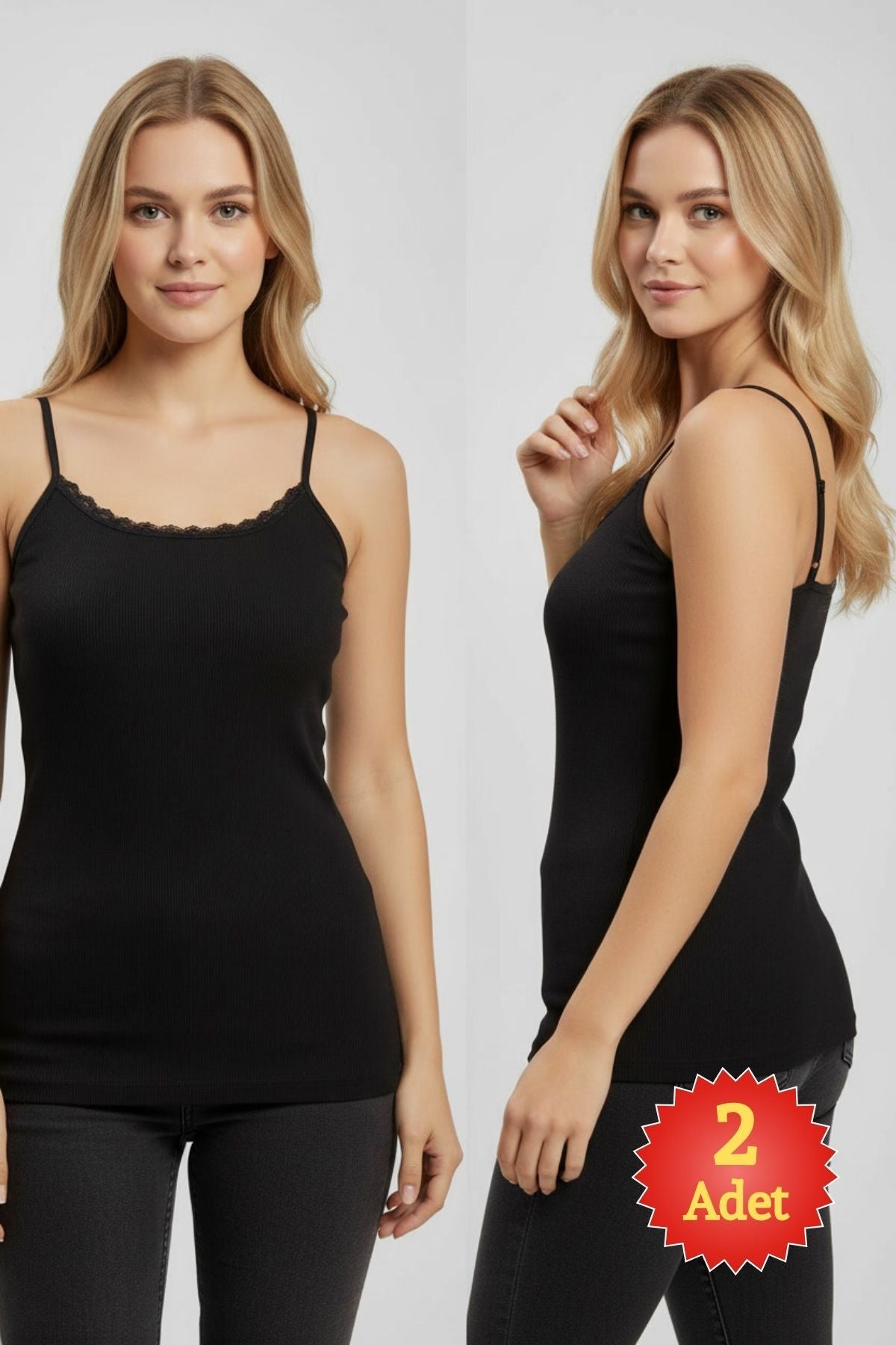 Kadın Beyaz %100 Pamuk Kaşkorse Dantelli İp Askılı Atlet 2'li Paket