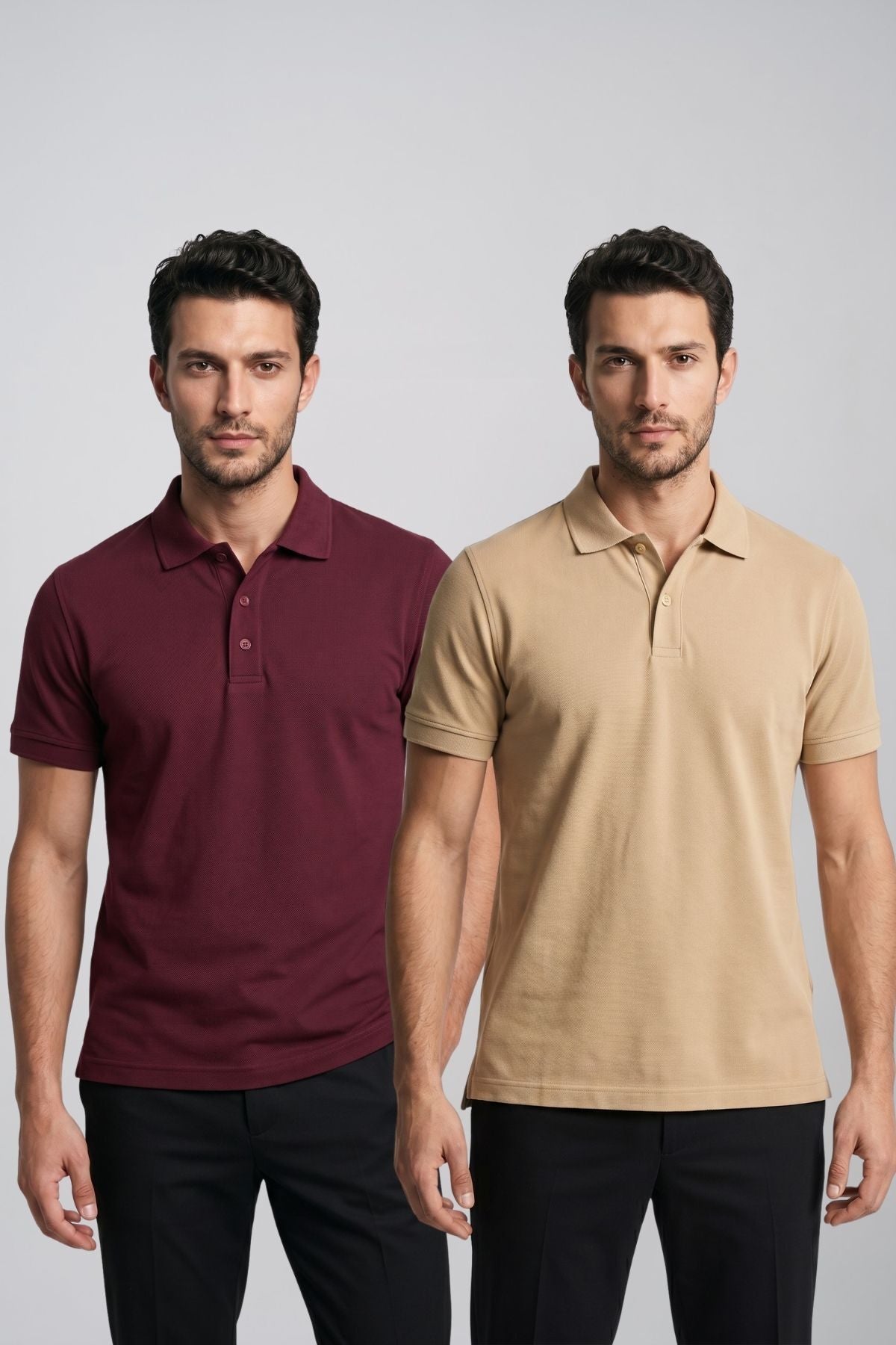 2'li Set Erkek Günlük Şık Polo Yaka Kısa Kollu Düğme Detaylı Rahat Kalıp Basic Yazlık Tişört Avantajlı Paket