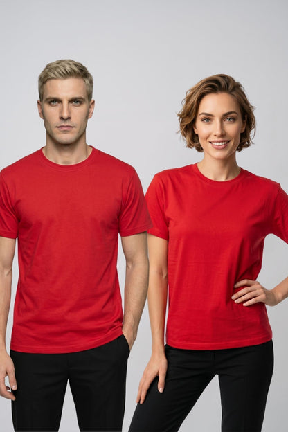 Çift Kombini 2'li Set Bisiklet Yaka Kısa Kollu Basic Tişört - Pamuklu Likralı Esnek Rahat Kesim Günlük Sevgili T-Shirt