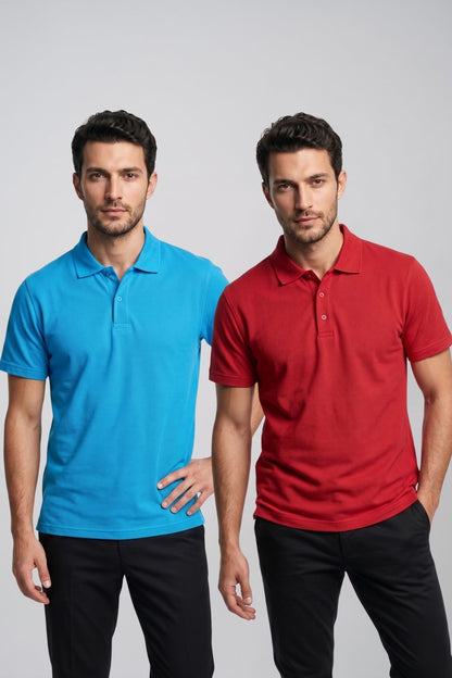 2'li Set Erkek Günlük Şık Polo Yaka Kısa Kollu Düğme Detaylı Rahat Kalıp Basic Yazlık Tişört Avantajlı Paket