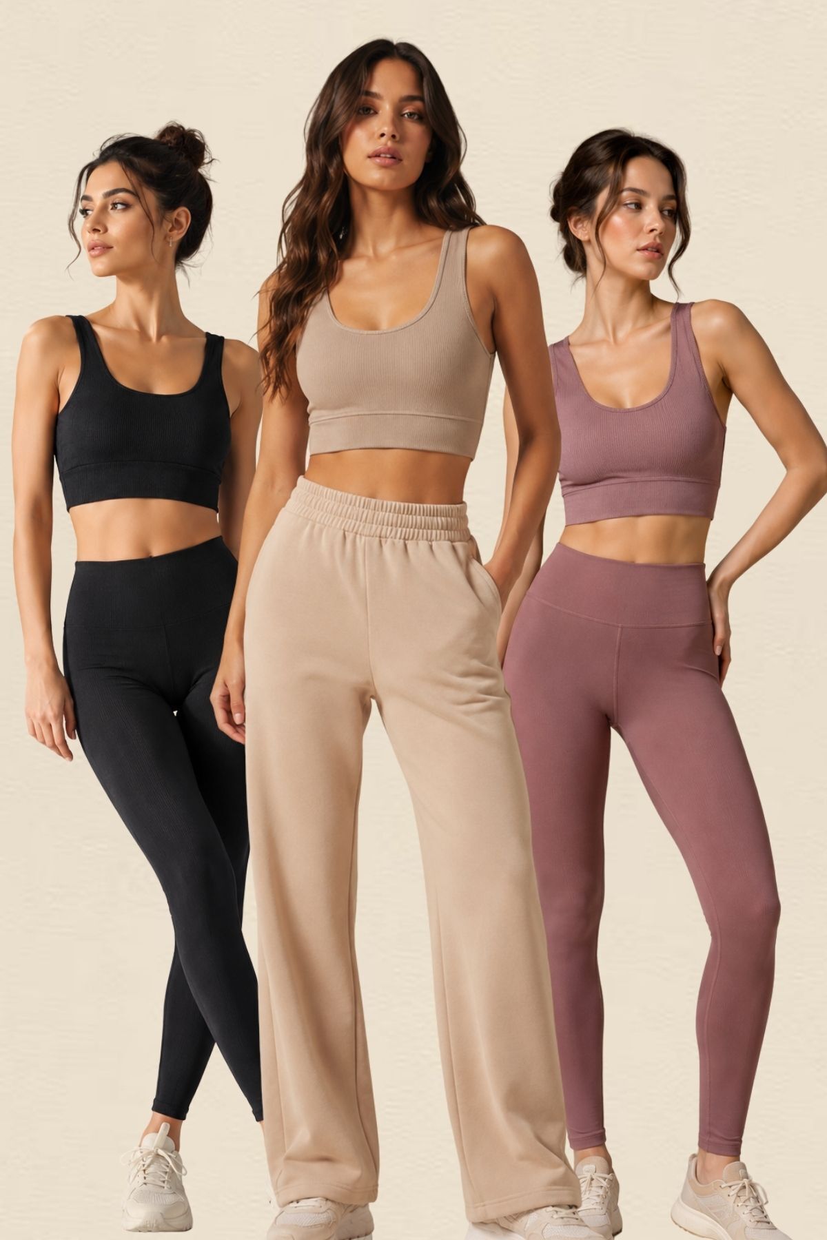 Kadın 3'lü Paket Kalın Askılı Toparlayıcı Pedli Fitilli Dalgıç Kaşkorse Spor Sütyeni Bralet Esnek Rahat Günlük Yoga Fitness Pilates Destekli Dikişsiz Görünüm Crop Top Askılı Spor Üst