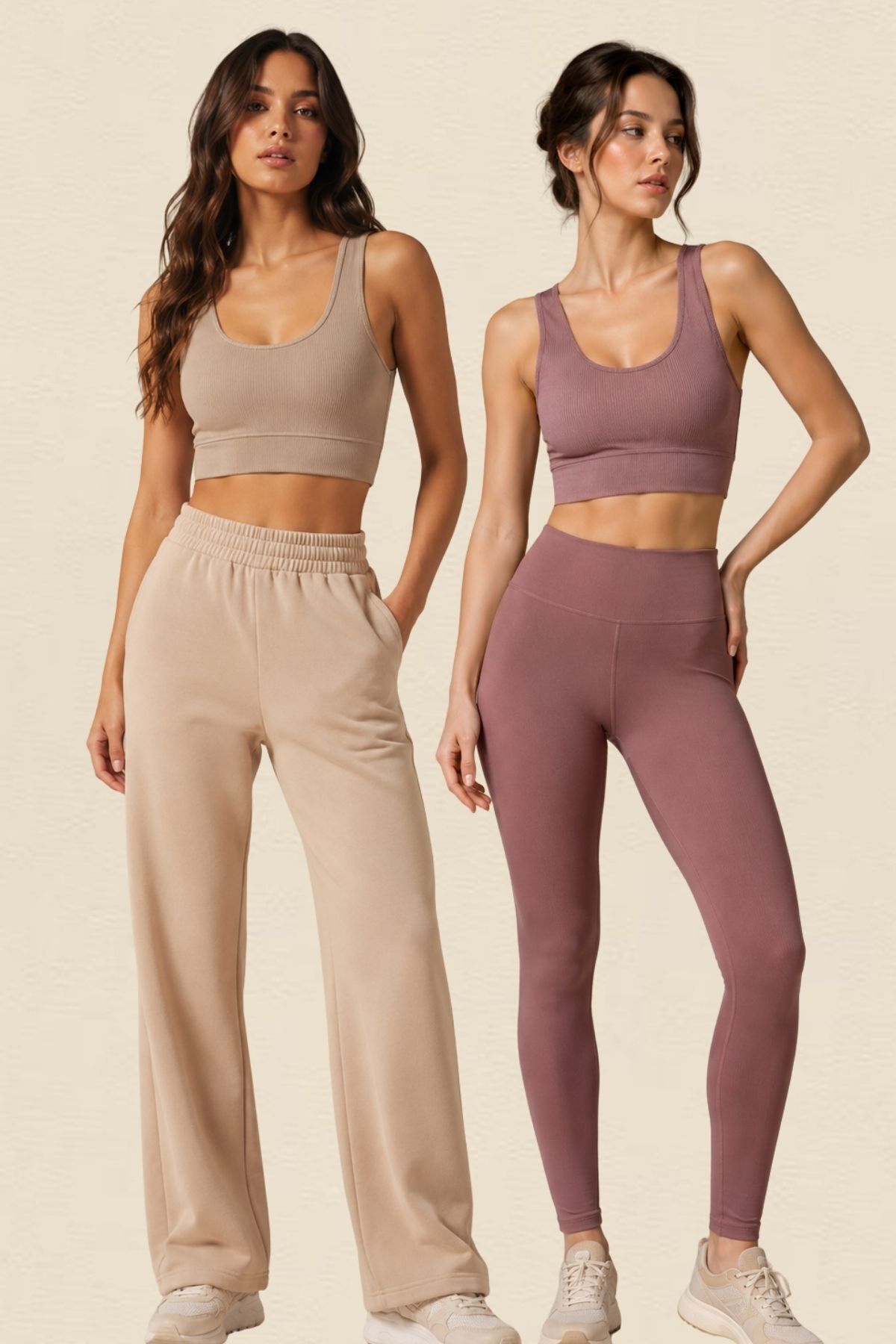 Kadın 2'li Paket Kalın Askılı Toparlayıcı Pedli Fitilli Dalgıç Kaşkorse Spor Sütyeni Bralet Esnek Rahat Günlük Yoga Fitness Pilates Destekli Dikişsiz Görünüm Crop Top Askılı Spor Üst
