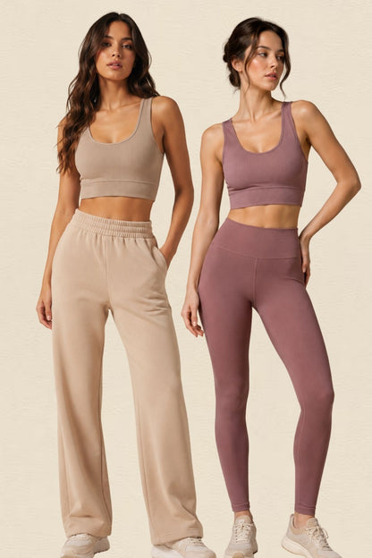 Kadın 2'li Paket Kalın Askılı Toparlayıcı Pedli Fitilli Dalgıç Kaşkorse Spor Sütyeni Bralet Esnek Rahat Günlük Yoga Fitness Pilates Destekli Dikişsiz Görünüm Crop Top Askılı Spor Üst