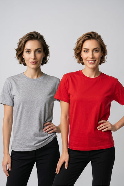 Kadın 2'li Paket Basic Bisiklet Yaka Kısa Kollu Tişört - Günlük Rahat Kesim T-Shirt