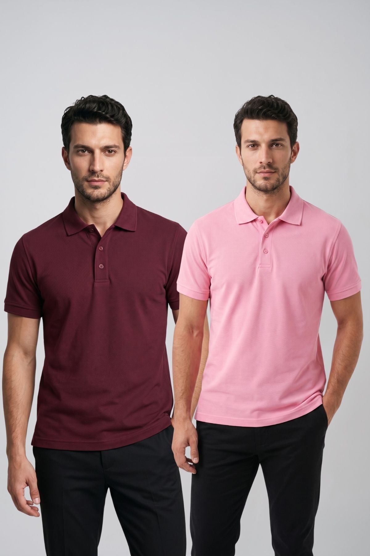 2'li Set Erkek Günlük Şık Polo Yaka Kısa Kollu Düğme Detaylı Rahat Kalıp Basic Yazlık Tişört Avantajlı Paket